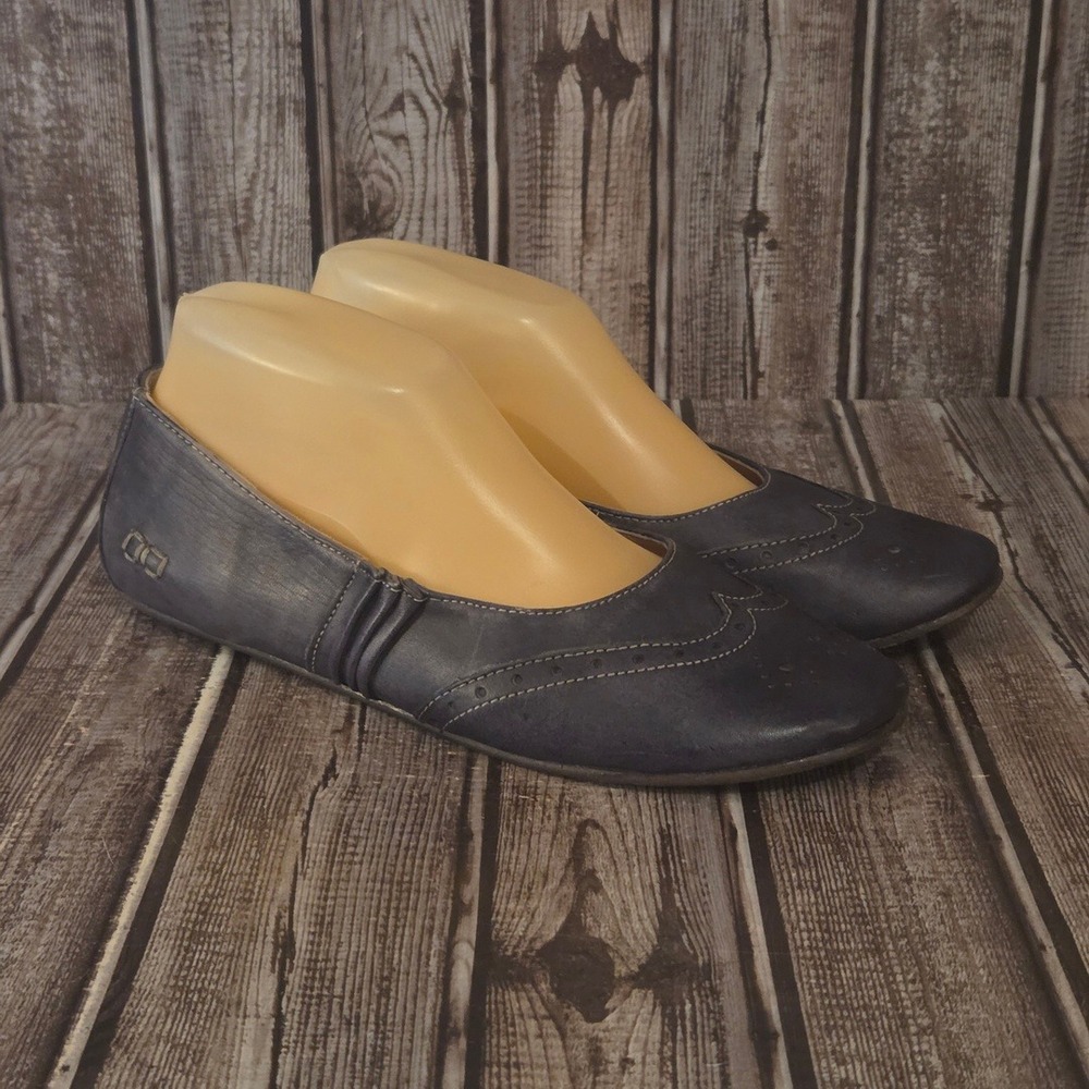 Sz 8 Womens Bed Stu Shuffle III Grey Leather Wingtip Ballet Flats Shoes VGUC